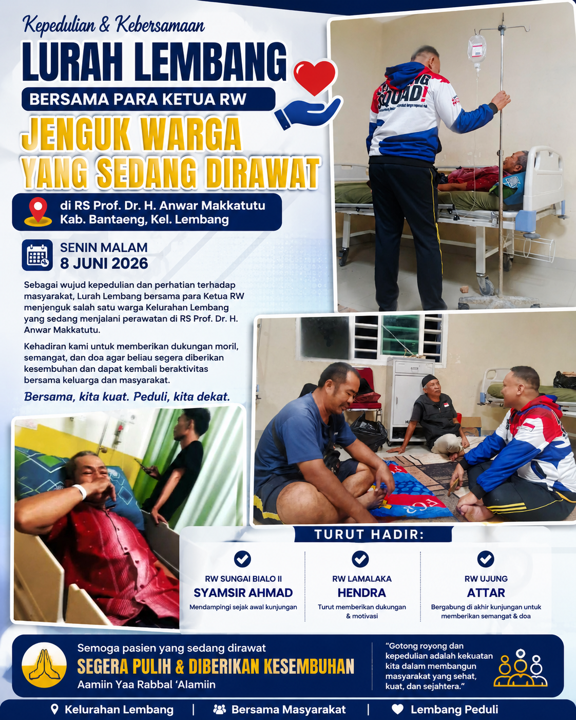 Lurah Lembang Bersama Para Ketua RW Tunjukkan Kepedulian, Jenguk Warga yang Sedang Dirawat di RS Prof. Dr. H. Anwar Makkatutu
